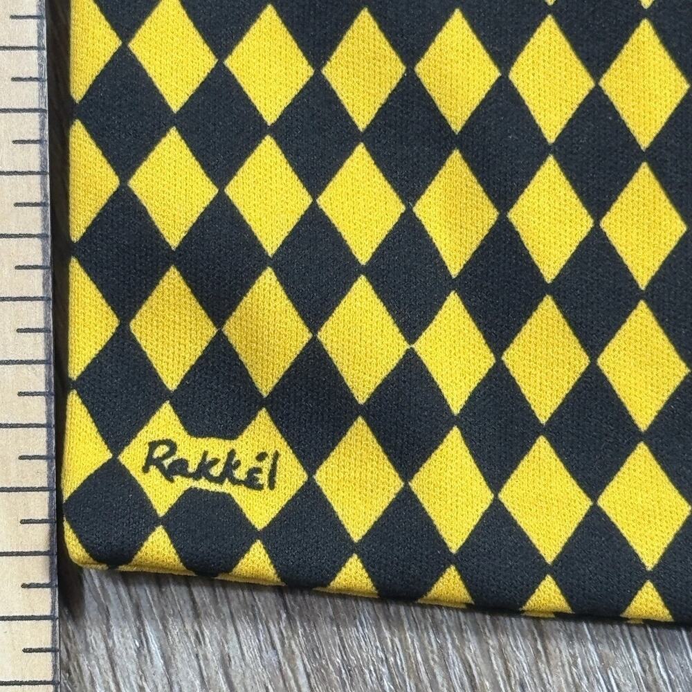 Vtg Rakkei Rama World Geometric Checkered Flight Scarf Yellow Black USA 41.5”